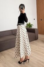 Puantiyeli Midi Boy Etek Krem - Görsel 3