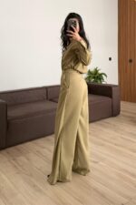 Önü Çapraz Detaylı Gömlek Pantolon Takım Çağla - Görsel 4