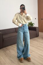 Moni Bol Paça Mavi Yıkamalı Jean