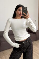 Premium Kayık Yaka Bluz Ekru