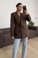 Md Keten Blazer Ceket Kahverengi