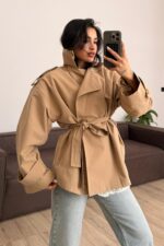 Premium Kısa Oversize Trenç Camel