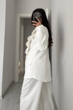 Rosa Yakası Fırfırlı Ceket Beyaz - Görsel 4