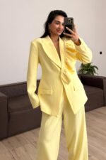 Rosa Yakası Fırfırlı Ceket Sarı