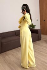 Rosa Pileli Palazzo Pantolon Sarı - Görsel 3