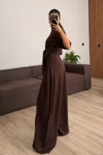 Beli Kuşak Bağlamalı Modal Takım Kahverengi - Görsel 4