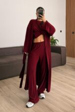 Sandy Üç Parça Takım Bordo