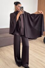 Eros Saten Tasarım Takım Acı Kahve - Görsel 3