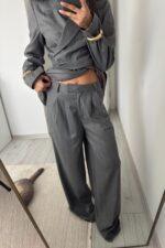 Bağlamalı Çizgili Ceket Pantolon Takım Antrasit - Görsel 4