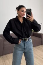 Gizli Düğmeli Vatkalı Gömlek Siyah