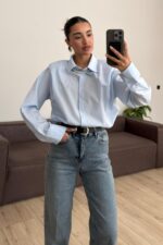 Gizli Düğmeli Vatkalı Gömlek Mavi