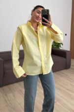 Gizli Düğmeli Vatkalı Gömlek Sarı - Görsel 2