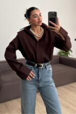 Gizli Düğmeli Vatkalı Gömlek Kahverengi