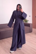 Tasarım Tunik Şallı Takım Lacivert - Görsel 2