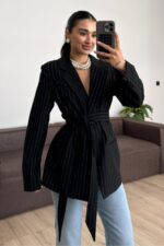 Çizgili Blazer Ceket Siyah
