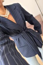 Çizgili Blazer Ceket Lacivert - Görsel 3
