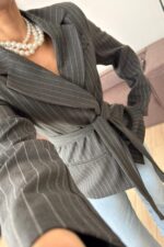 Çizgili Blazer Ceket Antrasit - Görsel 2