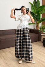 Jolene Ekose Şalvar Pantolon Antrasit