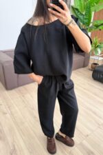Tensel Kumaş Tişört Pantolon Takım Siyah - Görsel 2