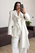 Aksesuar Şallı Ceket Pantolon Takım Ekru - Görsel 2