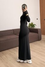 Parmak Geçirmeli Soft Touch Elbise Siyah - Görsel 3