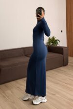 Parmak Geçirmeli Soft Touch Elbise Lacivert - Görsel 3