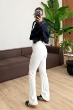 Önü Çımalı Krep Pantolon Beyaz - Görsel 3