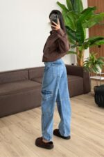 Verev Dikişli Kargo Cepli Mavi Jean - Görsel 3