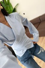 Beli Bağlamalı Geniş Yaka Gömlek Bebek Mavi - Görsel 2