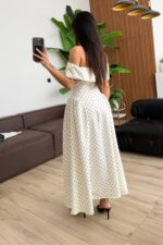 Madonna Yaka Puantiyeli Elbise Ekru - Görsel 4