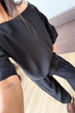 Tensel Kumaş Tişört Pantolon Takım Siyah - Görsel 3