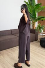 Tensel Kumaş Tişört Pantolon Takım Acı Kahve - Görsel 4