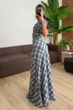 Petunya Ekoseli Crop Etek Takım Mavi - Görsel 4