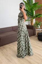 Petunya Ekoseli Crop Etek Takım Yeşil - Görsel 4