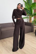 Omzu Drapeli Tasarım Takım Kahverengi