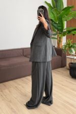 Çizgili Üçlü Takım Antrasit - Görsel 4