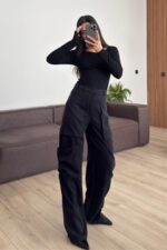 Fermuarlı Kargo Cepli Pantolon Siyah