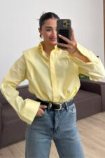 Gizli Düğmeli Vatkalı Gömlek Sarı