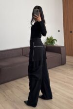 Fermuarlı Kargo Cepli Pantolon Siyah - Görsel 4