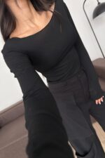 Tül Kayık Yaka Bluz Siyah - Görsel 2