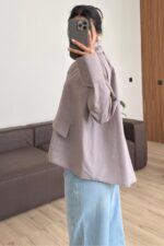 Tasarım Dik Yaka Gömlek Kahverengi - Görsel 3