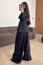 Aksesuar Şallı Ceket Pantolon Takım Siyah - Görsel 4