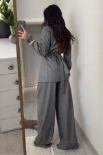 Bağlamalı Çizgili Ceket Pantolon Takım Antrasit - Görsel 5