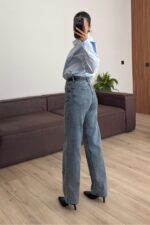 Paçası Kesik Straight Mavi Eskitme Jean - Görsel 3