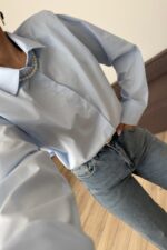 Gizli Düğmeli Vatkalı Gömlek Mavi - Görsel 3