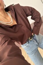 Gizli Düğmeli Vatkalı Gömlek Kahverengi - Görsel 3