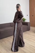 Yanları Şeritli Leopar Takım Kahverengi - Görsel 4