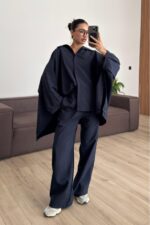 Düğmeli Selen Takım Lacivert