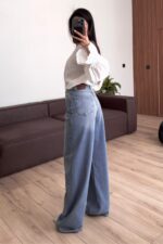 Moni Bol Paça Orta Mavi Jean - Görsel 4