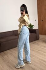 Paçası Kesik Straight Buz Mavi Jean - Görsel 3